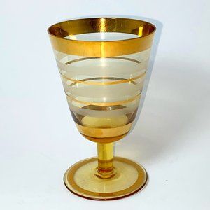 Vintage 1940's Bohemian Liquor Glass Single Clear with Gold Lines